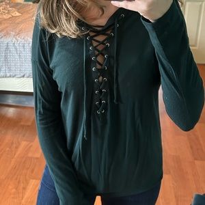 V neck lace up long sleeve
